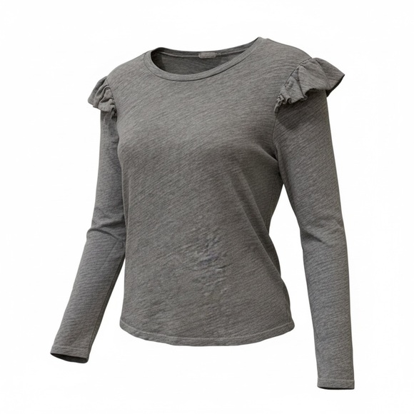 Frame Denim Tops - Frame Denim long sleeve grey ruffle top, medium